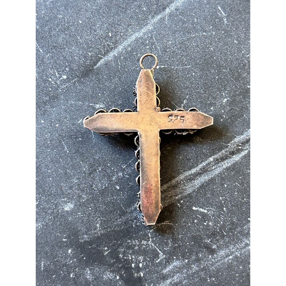 Sterling Silver Brutalist 90s Cross Pendant, Stamped 925 - Picture 4 of 7